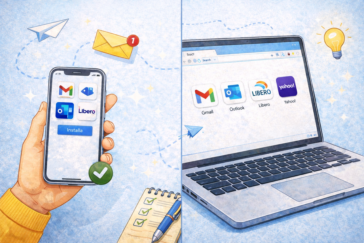 Apertura del servizio email da telefono e computer