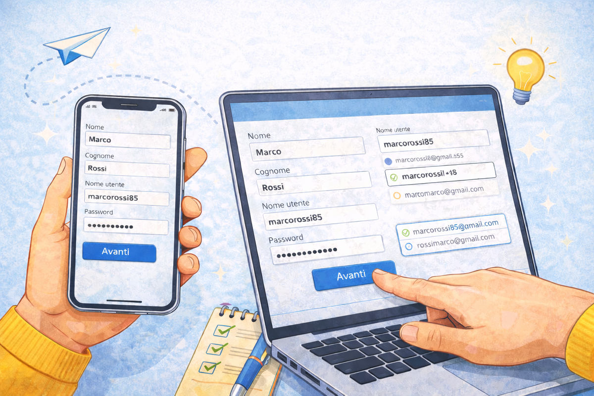Modulo di registrazione email con i dati da compilare