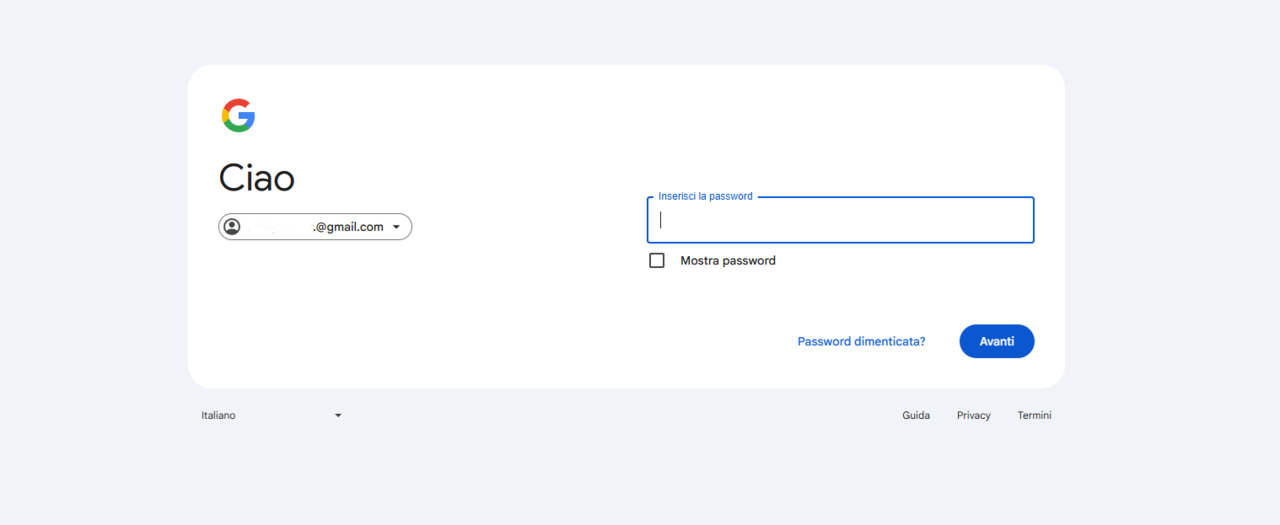Campo password durante l’accesso a Gmail