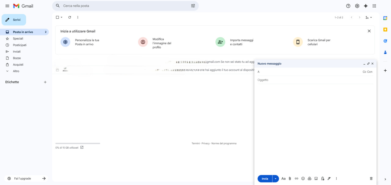 Casella di posta Gmail aperta dopo l’accesso