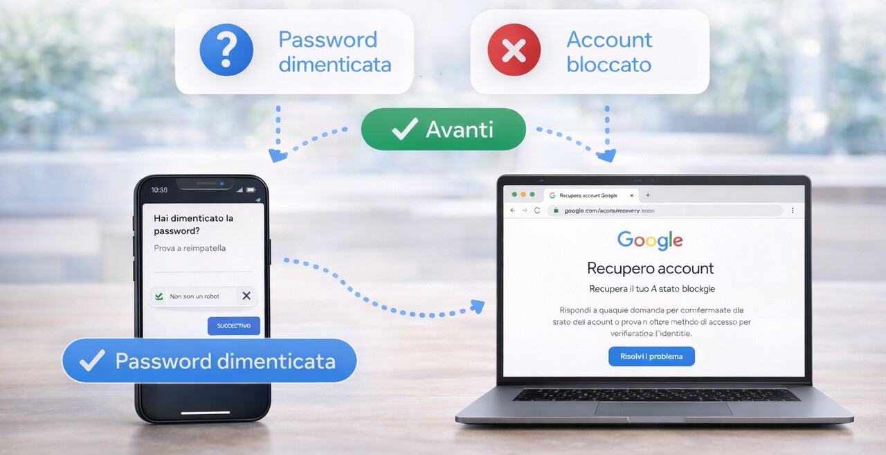 Scelta tra recupero password e recupero account Gmail