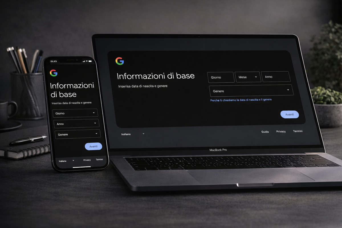 Inserimento dei dati personali durante la registrazione Gmail