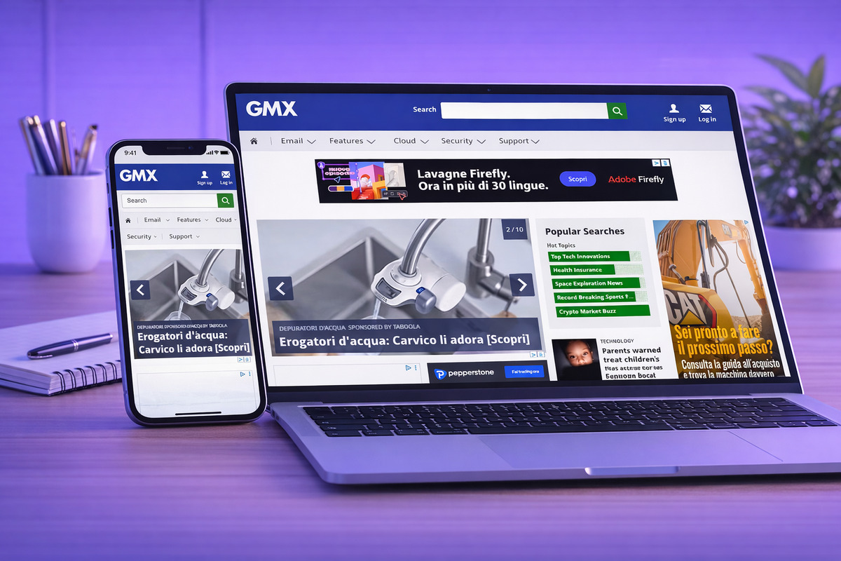 Sito ufficiale GMX Mail aperto per creare un nuovo account