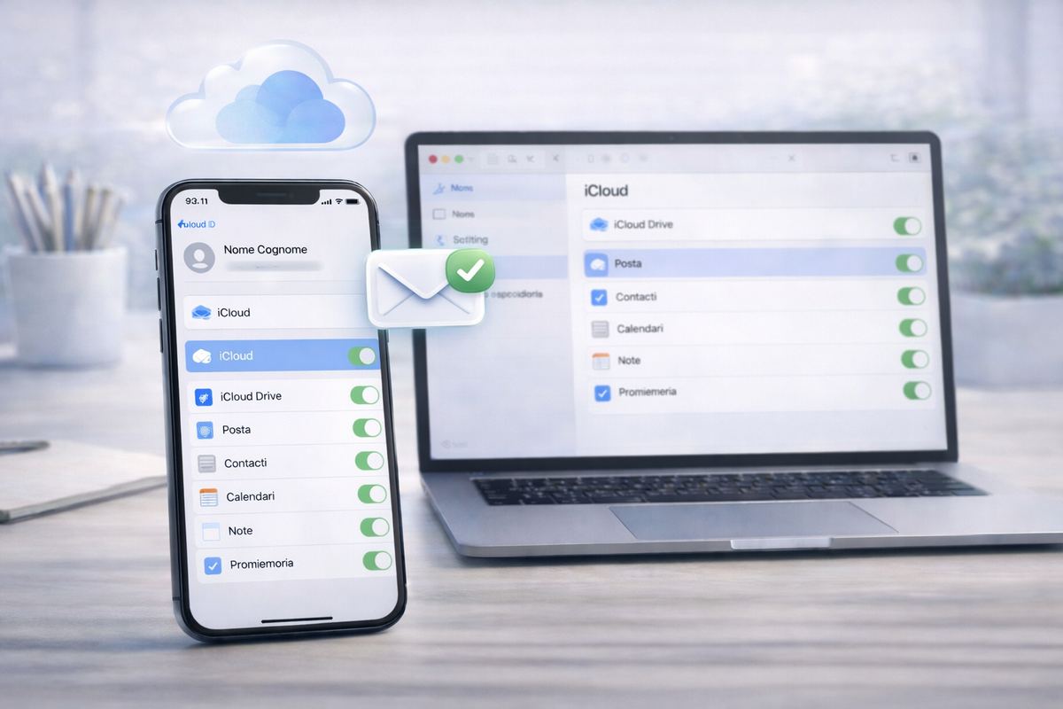 Attivazione di Mail nelle impostazioni iCloud