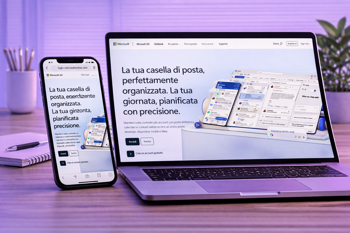 Sito ufficiale Outlook aperto per creare un nuovo account