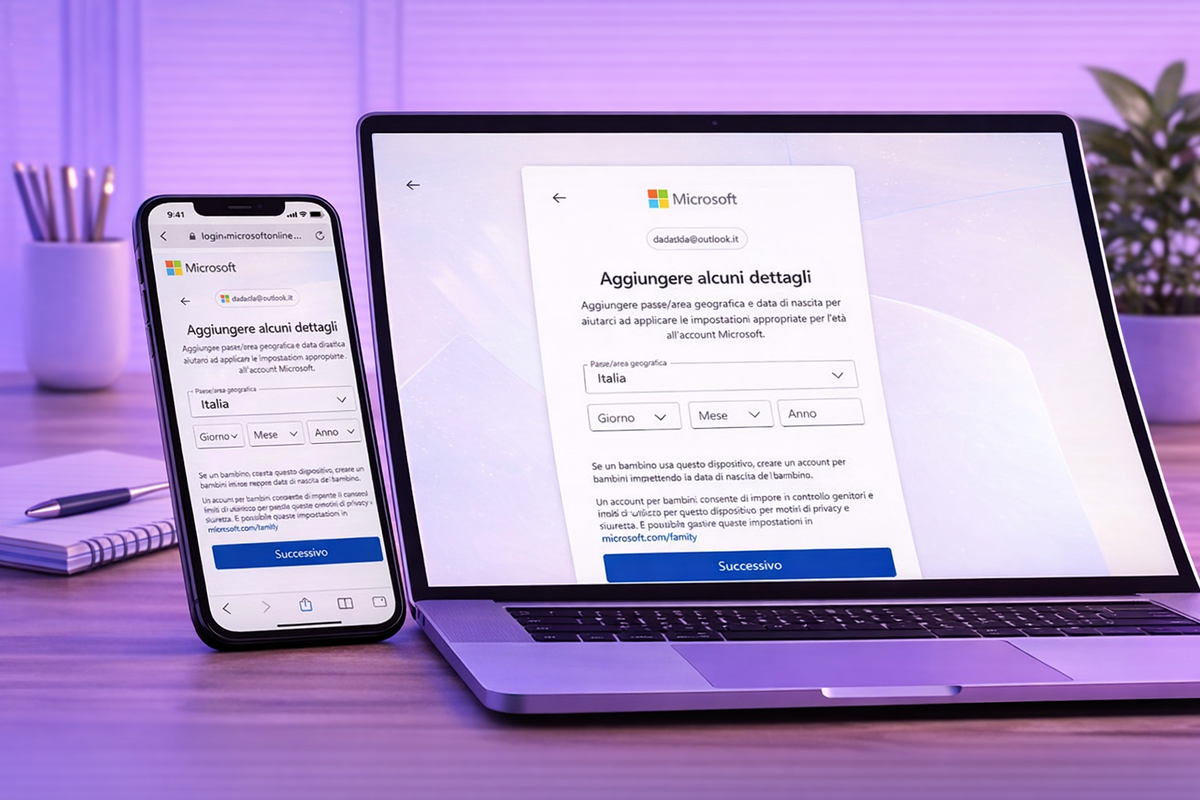 Compilazione dei dati personali durante la registrazione Outlook