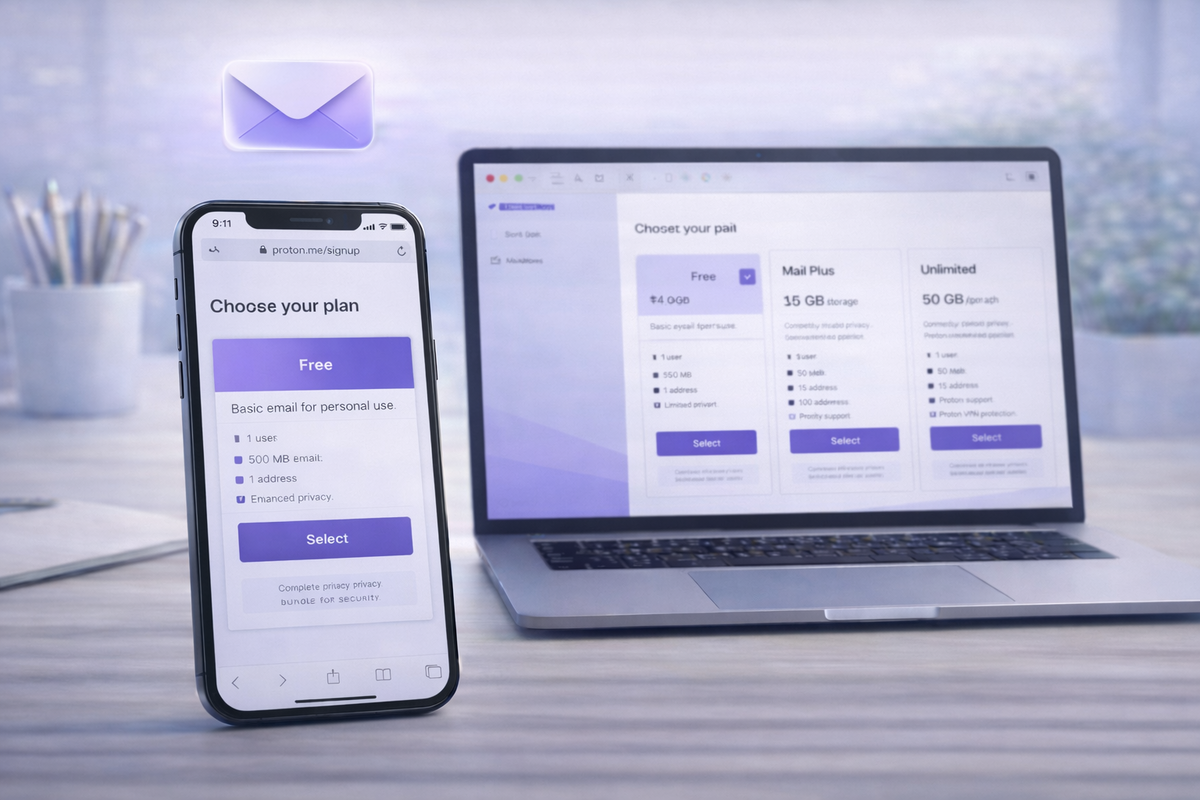 Scelta del piano durante la registrazione Proton Mail
