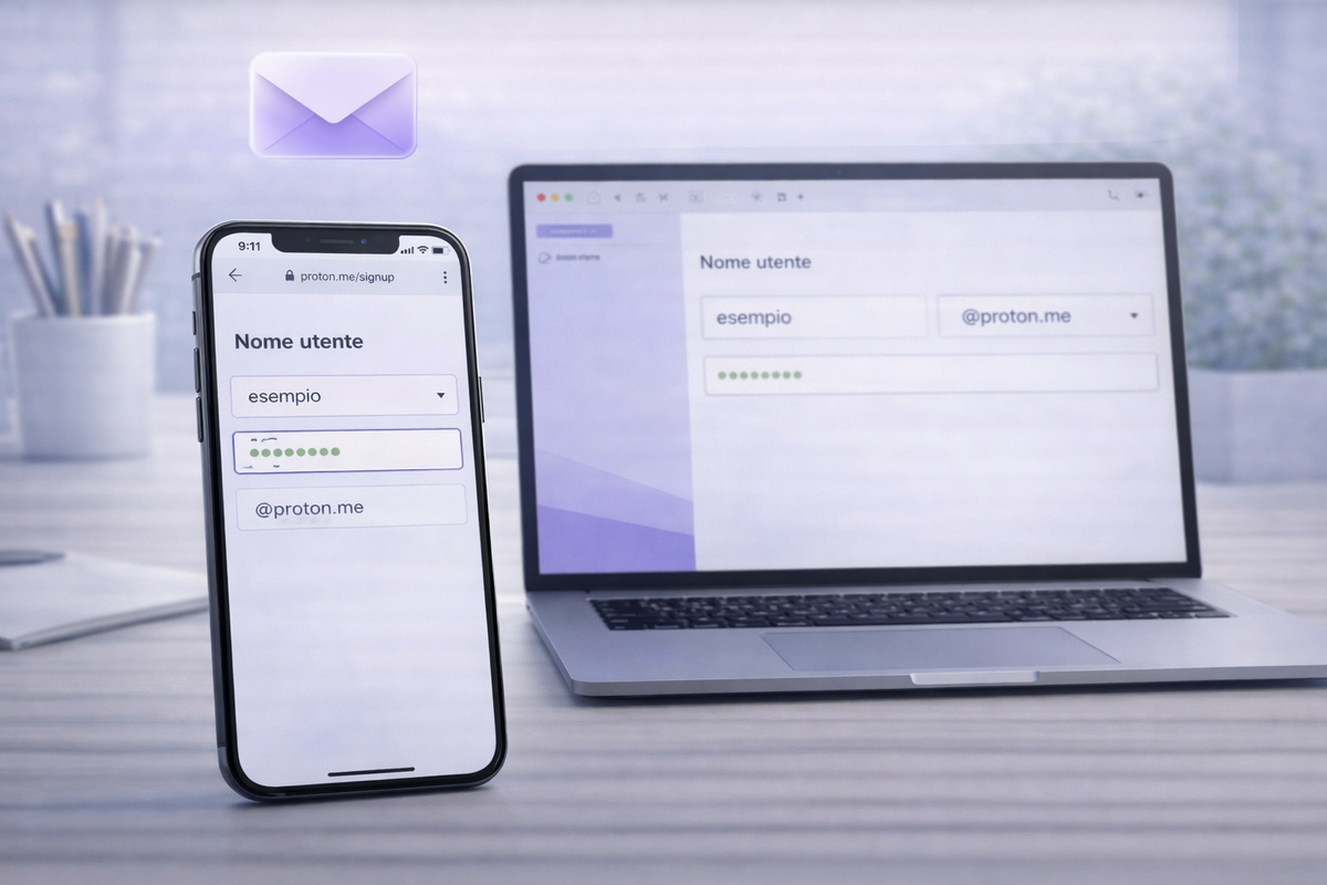 Scelta del nome utente, del dominio e della password Proton Mail