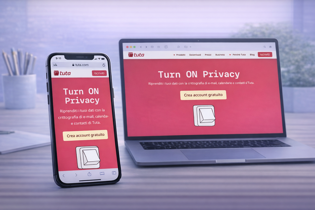 Sito ufficiale Tuta aperto per creare un nuovo account