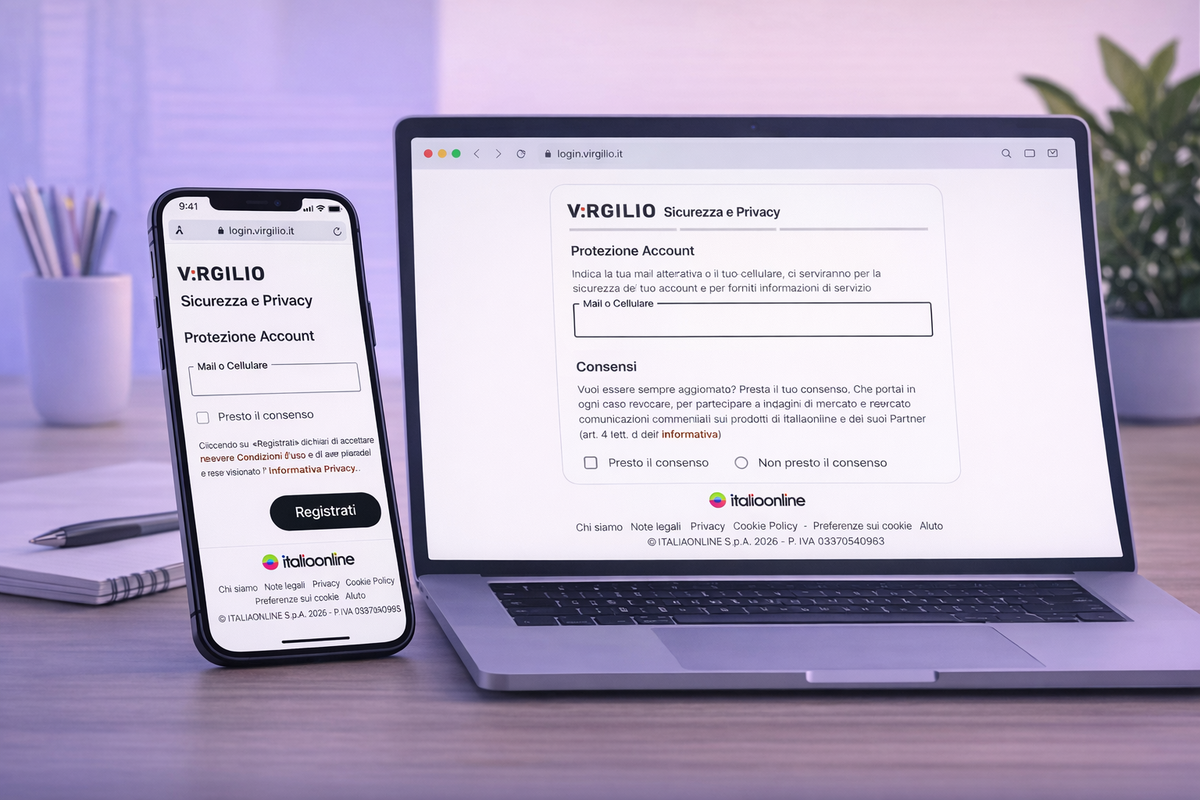 Inserimento dei dati di protezione e completamento della registrazione Virgilio Mail