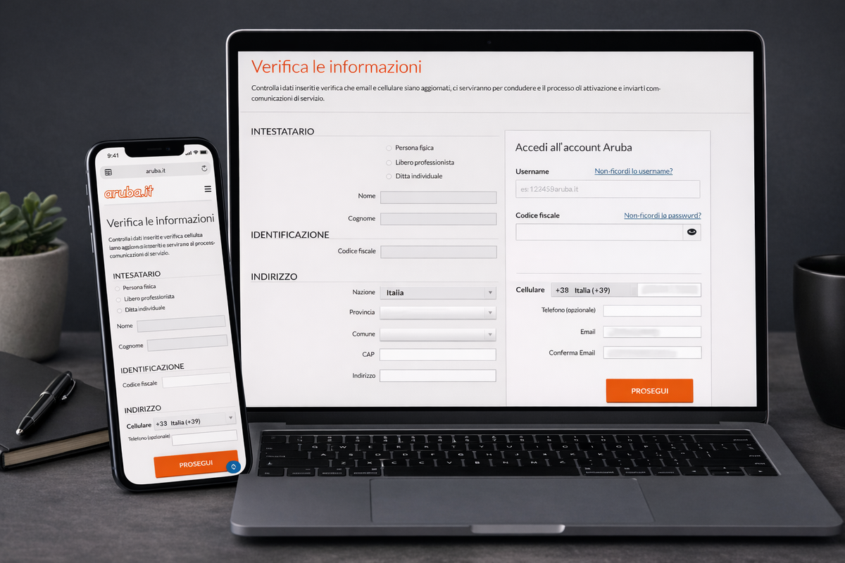 Compilazione dei dati personali per Aruba ID