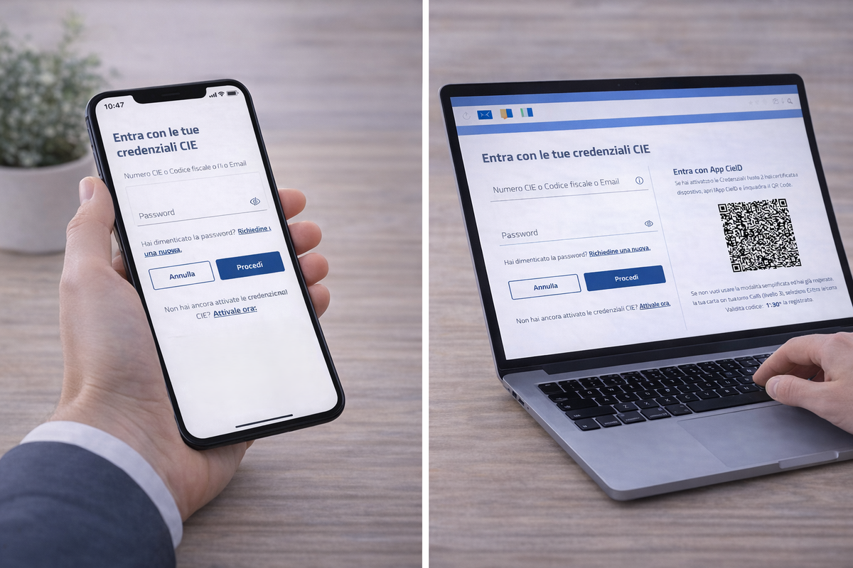 Schermata con modalità di accesso CIE e verifica richiesta
