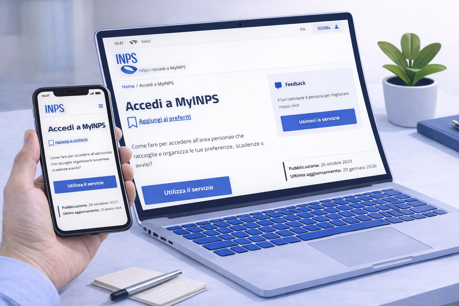 Sito ufficiale INPS aperto con pulsante Accedi visibile