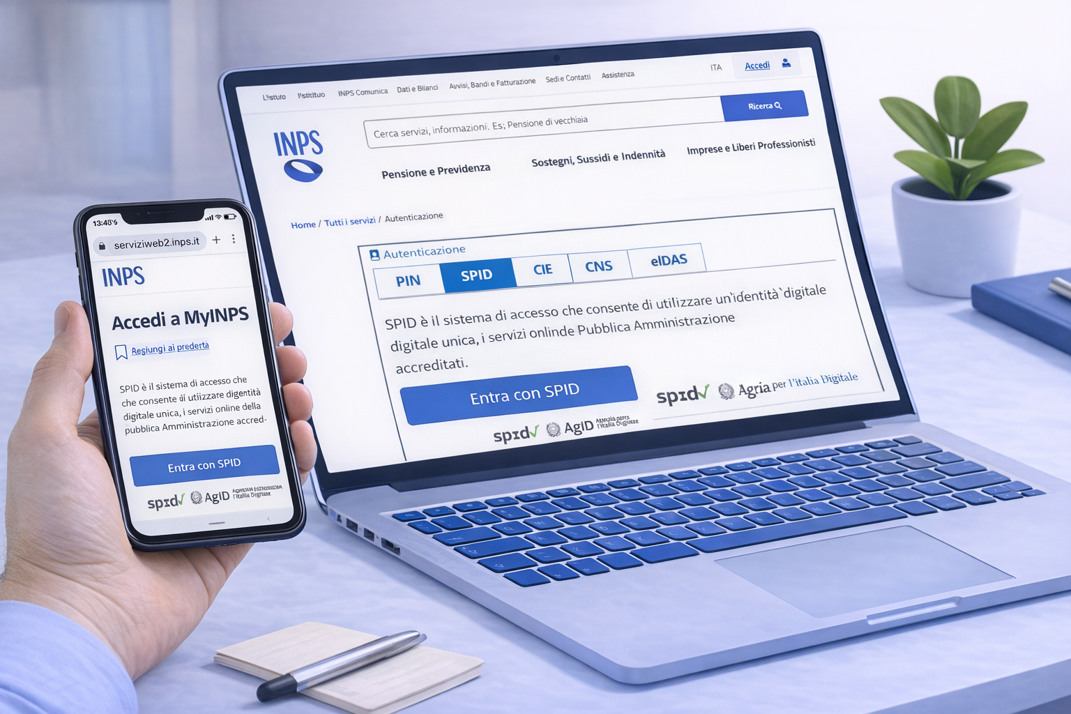Scelta di SPID nella schermata di accesso INPS