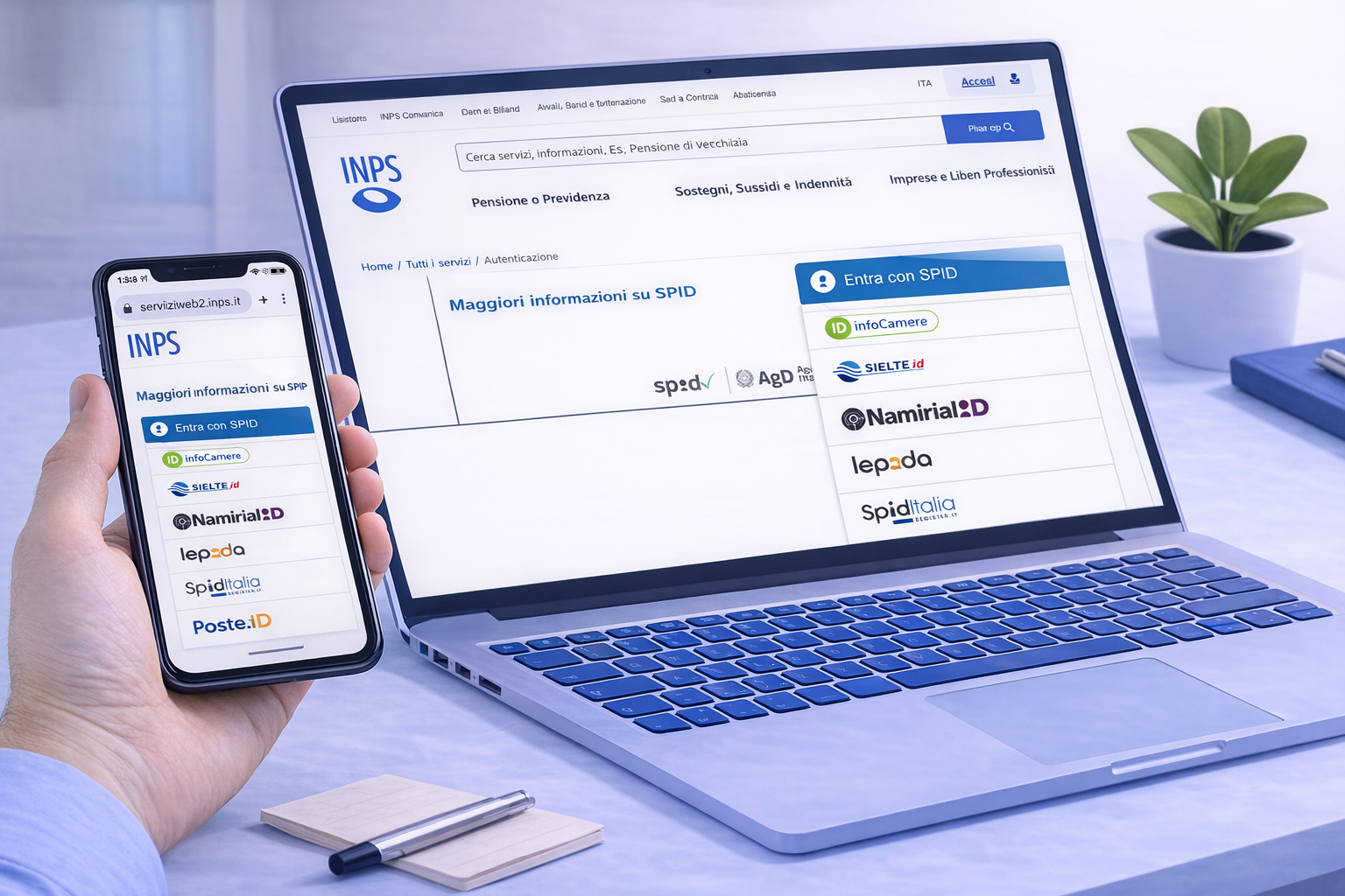 Selezione del gestore SPID per entrare nei servizi INPS