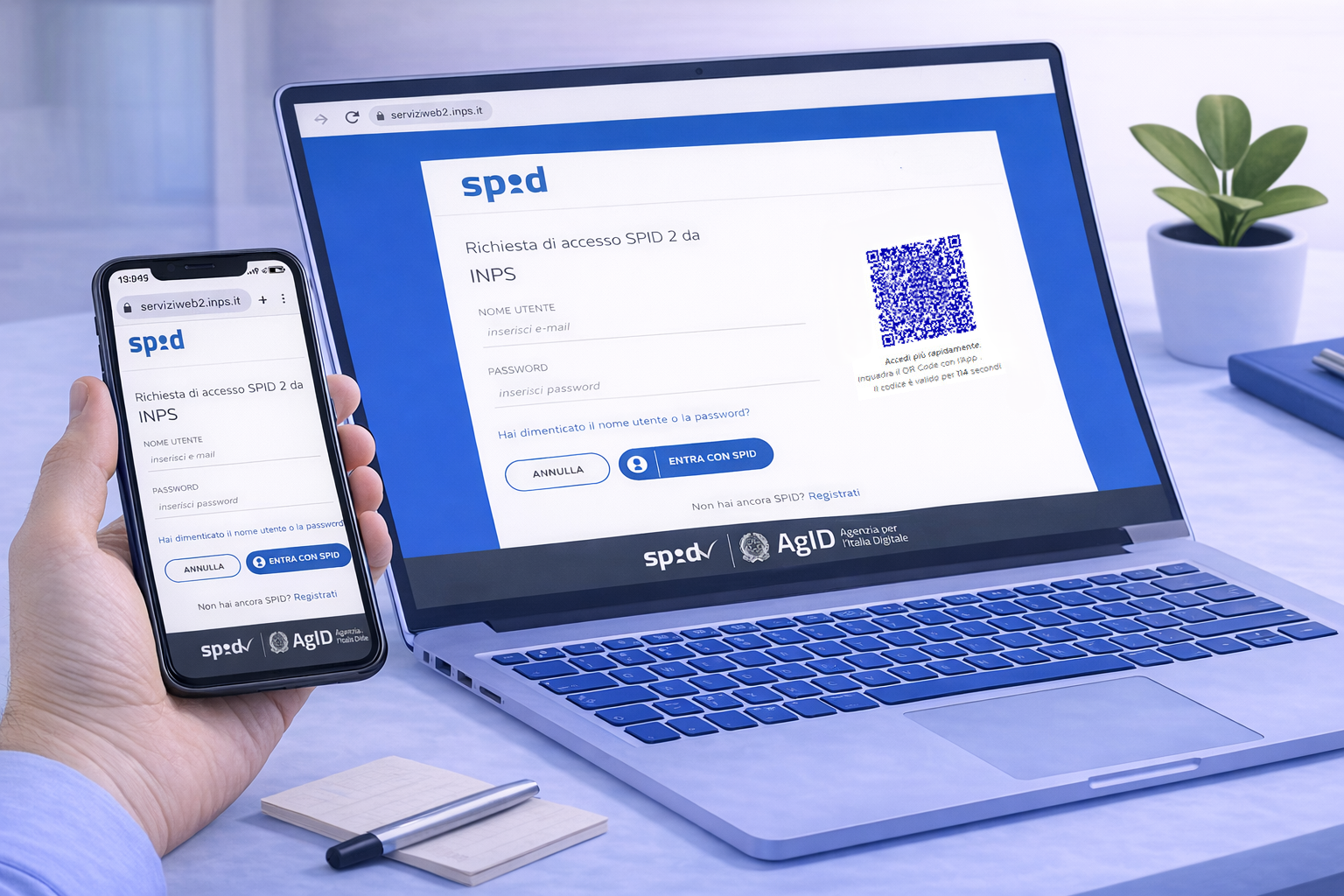 Inserimento di username e password SPID per accedere a INPS