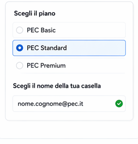 Scelta del piano e del nome della casella PEC