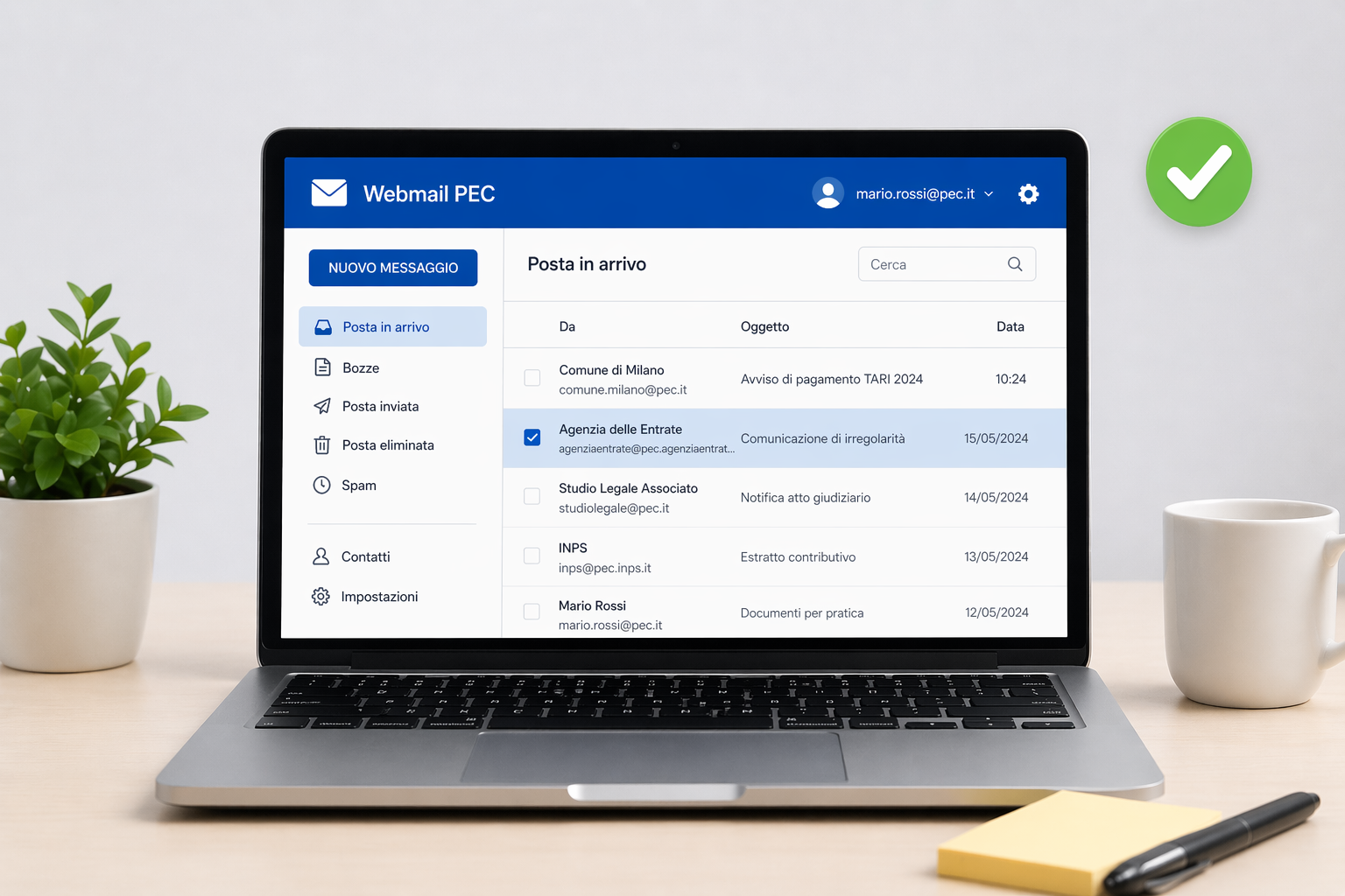 Selezione di un messaggio PEC dalla casella