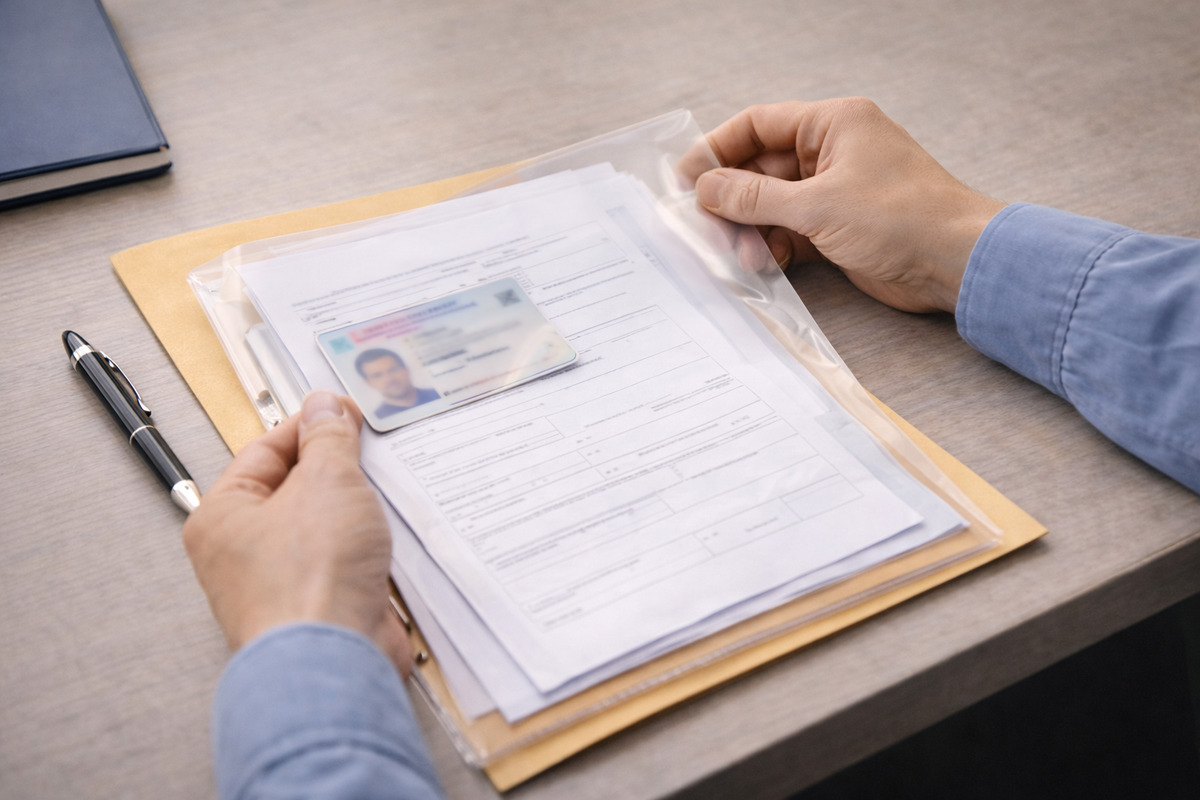 Documento di identità e allegati pronti per la denuncia armi