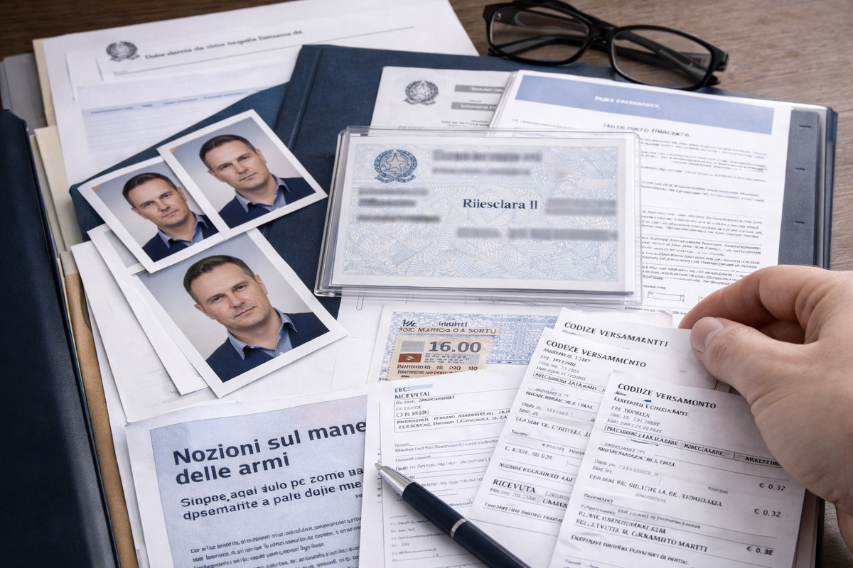 Preparazione della licenza, delle foto e degli allegati per il rinnovo del porto d’armi