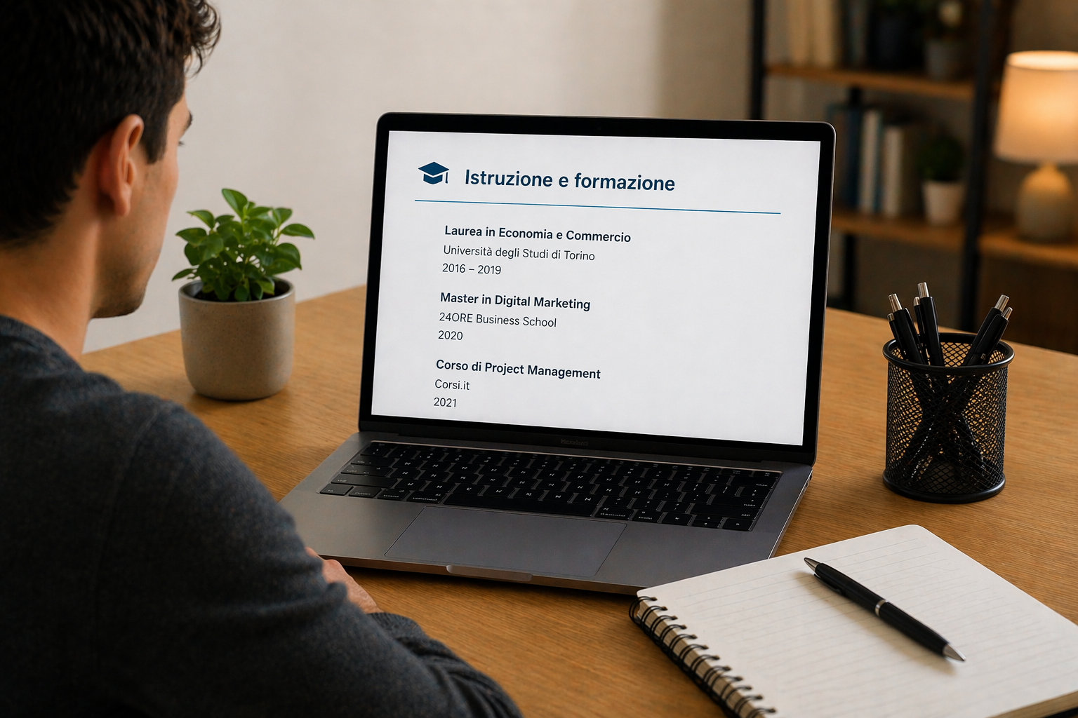 Inserimento di studio e formazione in un curriculum senza esperienza