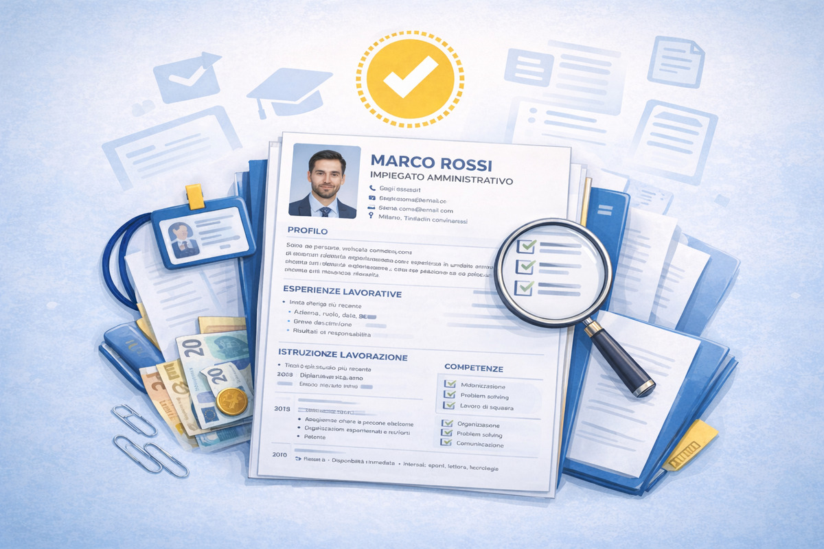 Persona che prepara un curriculum vitae in modo semplice e ordinato